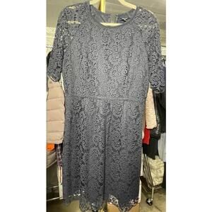 Madewell Dress Lace Overlay Size 10 Short Sleeve Navy Blue Magnolia Sheath